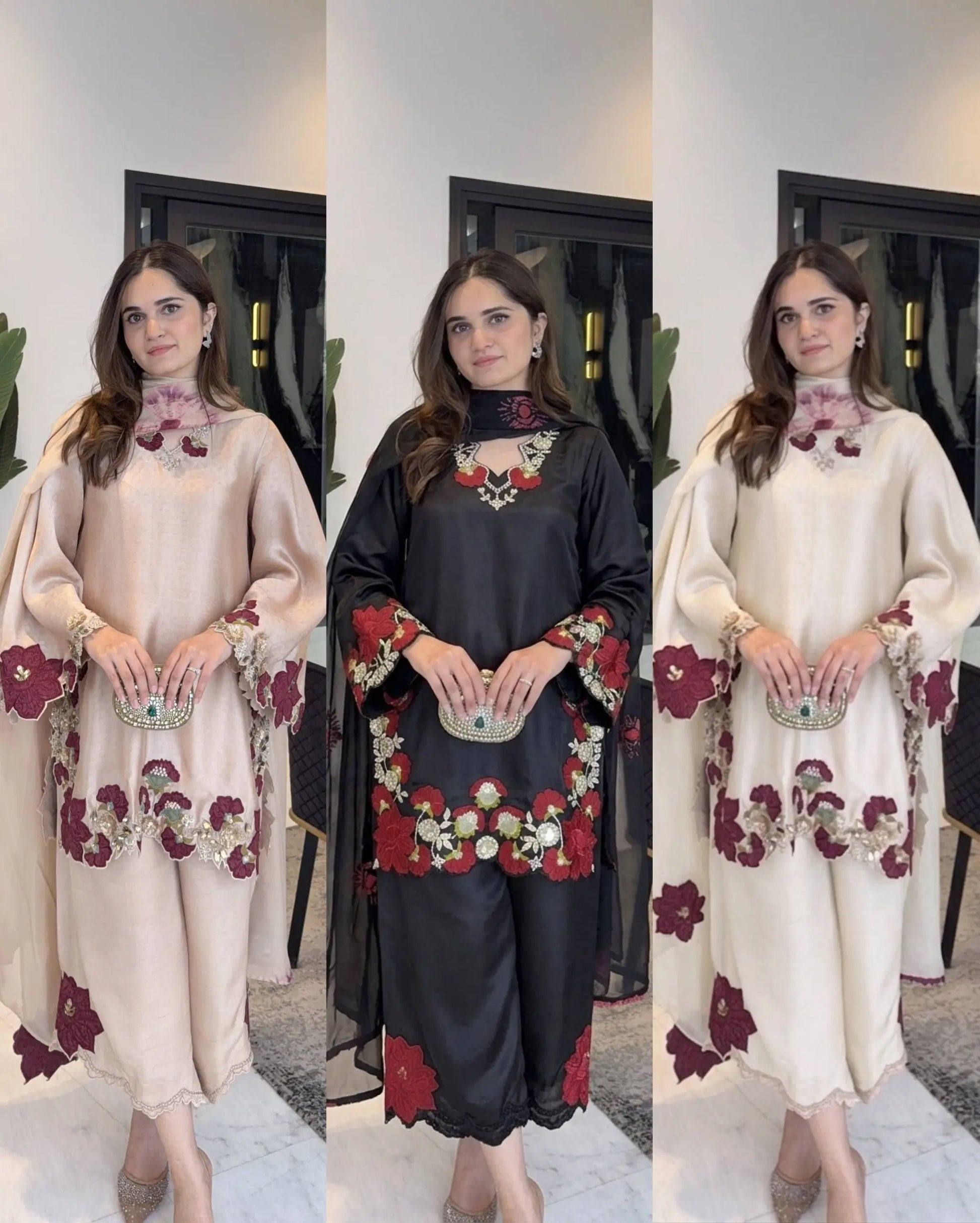 Champagne Applique Kurta Set