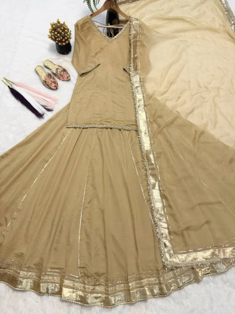 Champagne Beaded Silk Lehenga