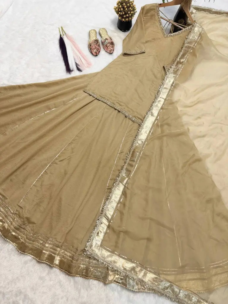 Champagne Beaded Silk Lehenga