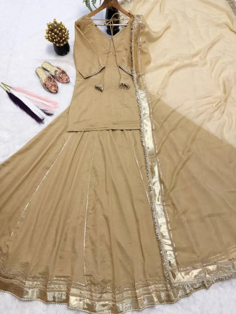 Champagne Beaded Silk Lehenga