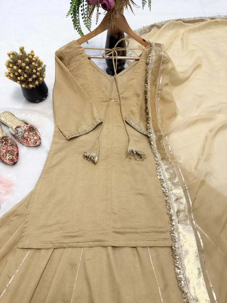 Champagne Beaded Silk Lehenga