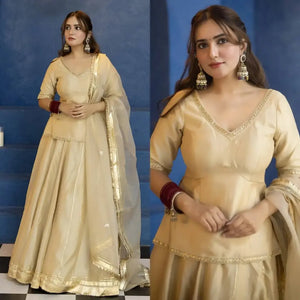 Champagne Beaded Silk Lehenga