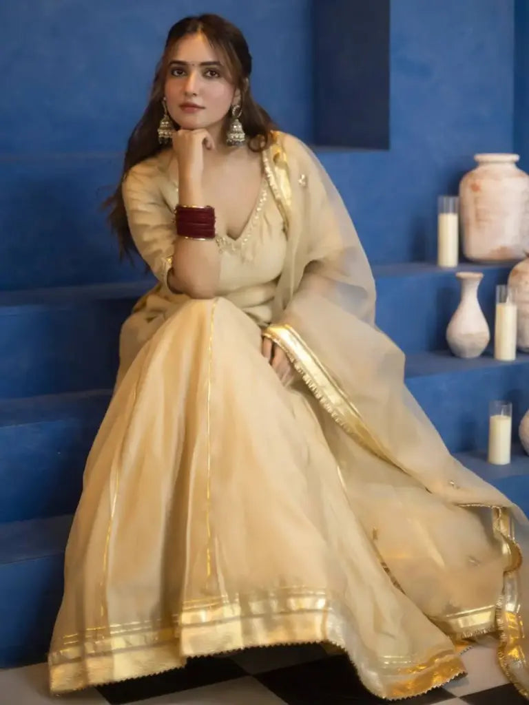Champagne Beaded Silk Lehenga
