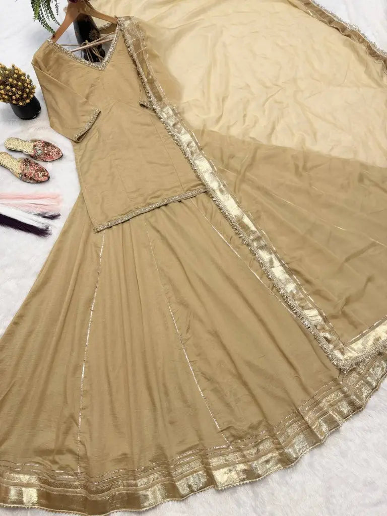 Champagne Beaded Silk Lehenga