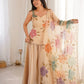 Champagne Beige Floral Sequin Palazzo Suit Set with Organza Dupatta