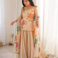 Champagne Beige Floral Sequin Palazzo Suit Set with Organza Dupatta