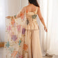 Champagne Beige Floral Sequin Palazzo Suit Set with Organza Dupatta