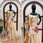 Champagne Beige Floral Sequin Palazzo Suit Set with Organza Dupatta