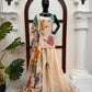 Champagne Beige Floral Sequin Palazzo Suit Set with Organza Dupatta