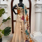 Champagne Beige Floral Sequin Palazzo Suit Set with Organza Dupatta