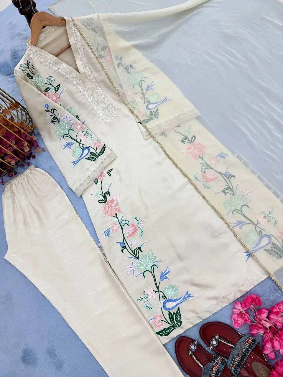 Champagne Floral Kaftan Set