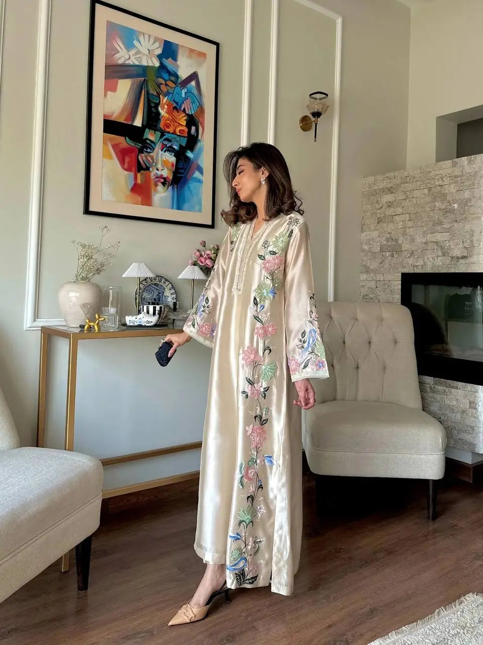 Champagne Floral Kaftan Set