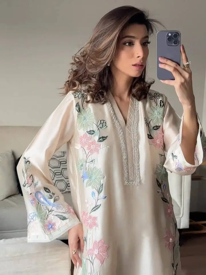 Champagne Floral Kaftan Set
