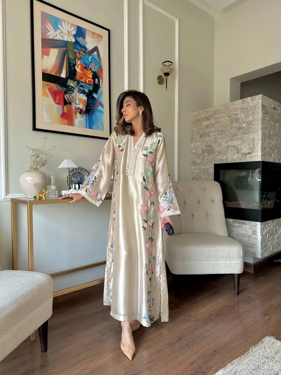 Champagne Floral Kaftan Set
