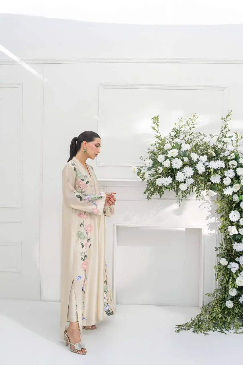 Champagne Floral Kaftan Set