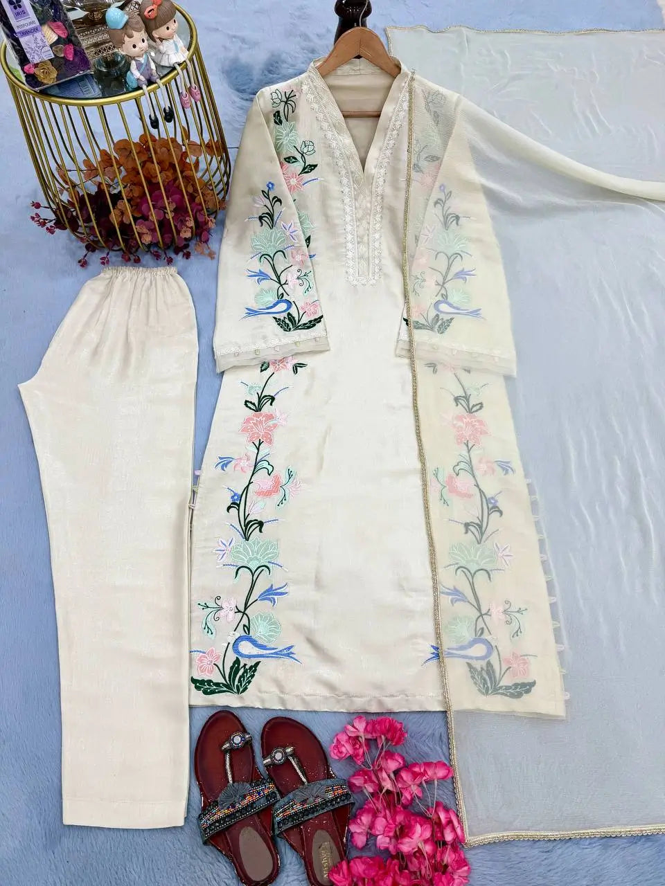 Champagne Floral Kaftan Set
