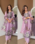 Champagne Organza Silk Embroidered Kurta Pant Dupatta Set for Festive and Elegant Occasions