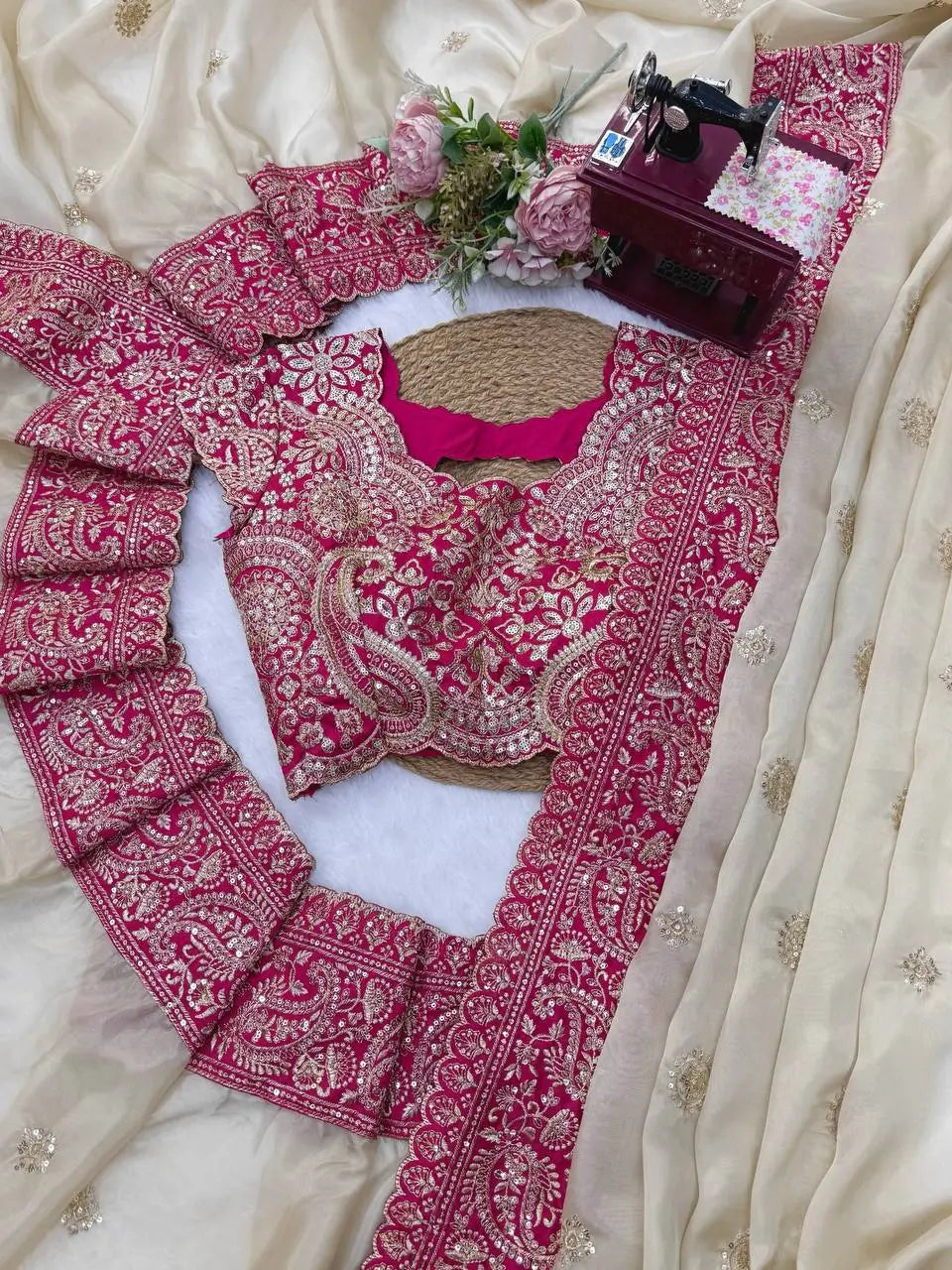 Champagne Rani Border Saree