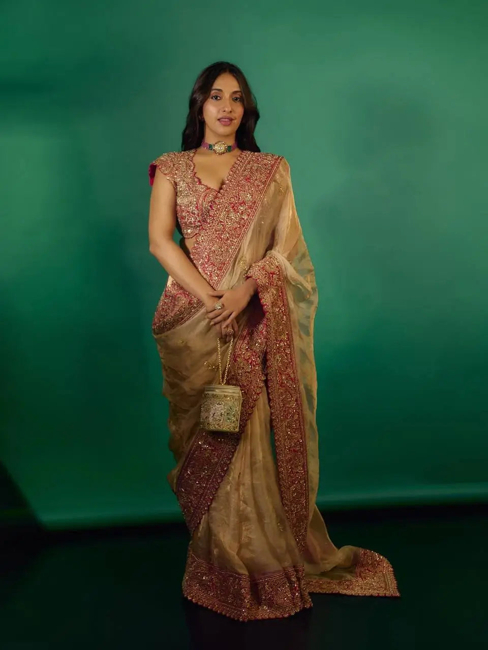 Champagne Rani Border Saree