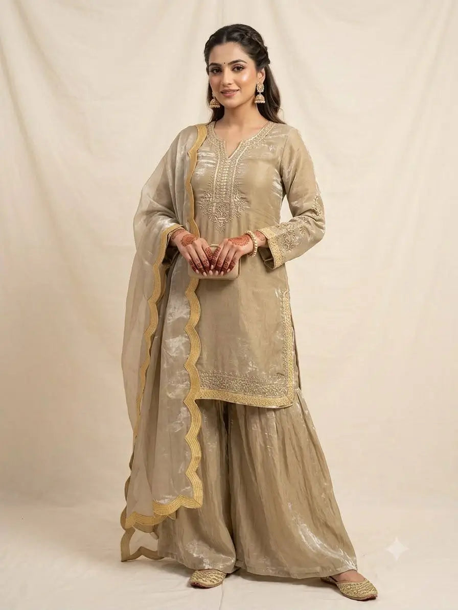 Champagne Shimmer Silk Suit