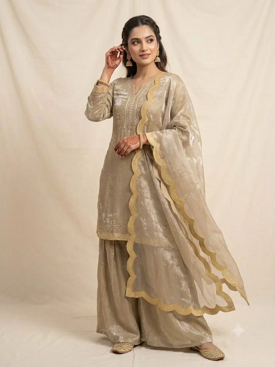 Champagne Shimmer Silk Suit