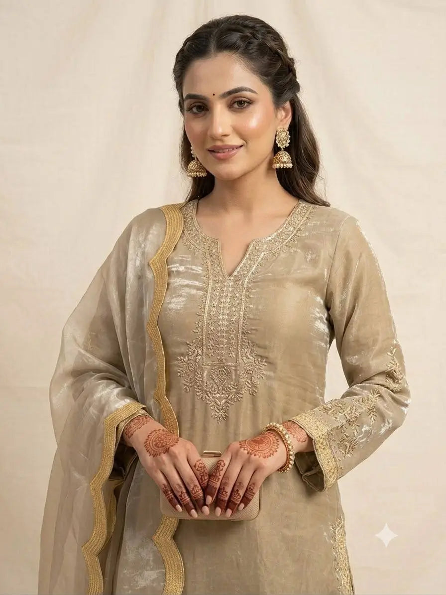 Champagne Shimmer Silk Suit