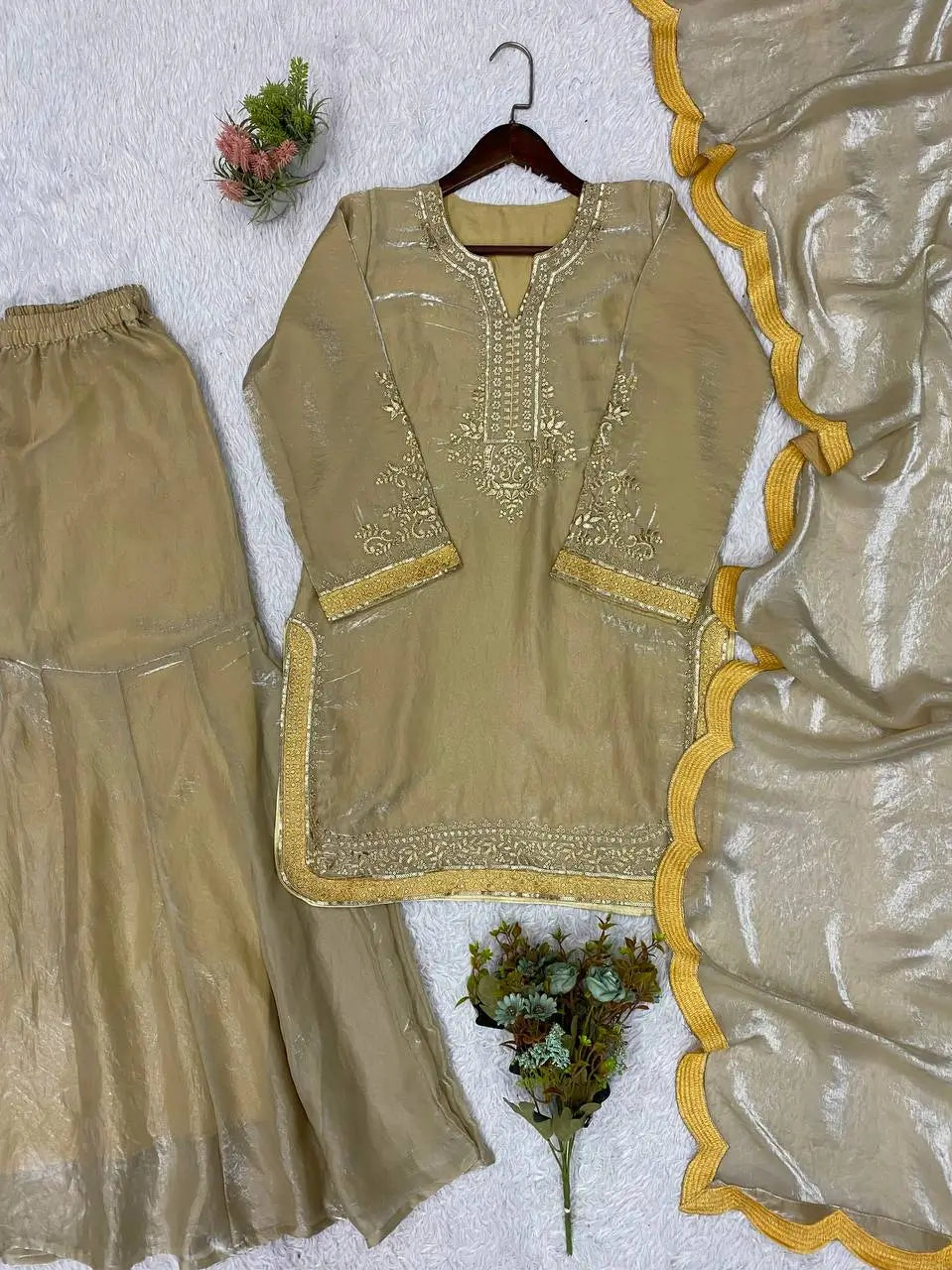 Champagne Shimmer Silk Suit