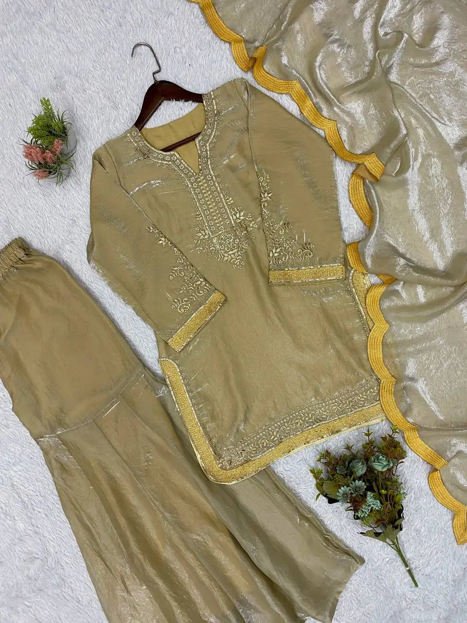 Champagne Shimmer Silk Suit