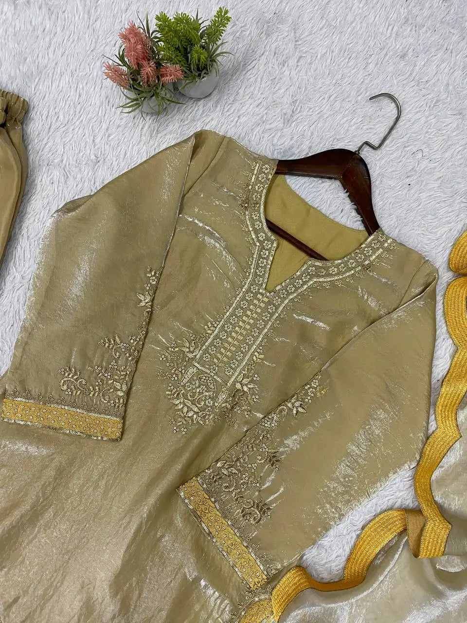 Champagne Shimmer Silk Suit