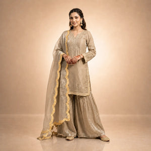 Champagne Shimmer Silk Suit