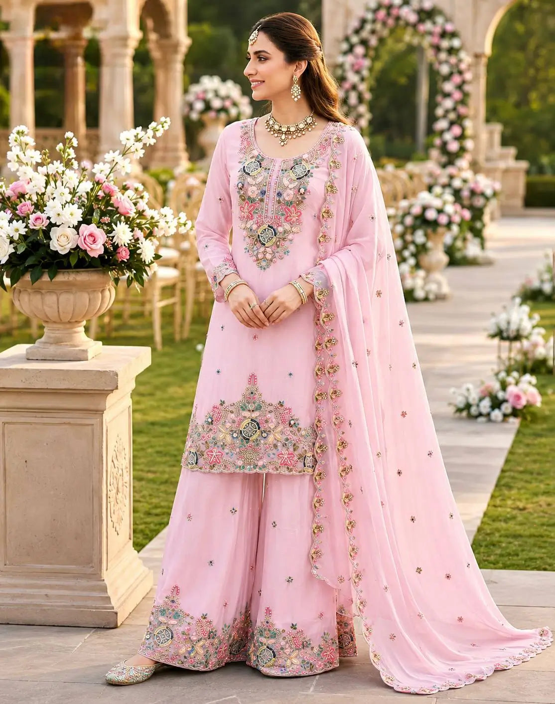 Chanderi Floral Medallion Sharara