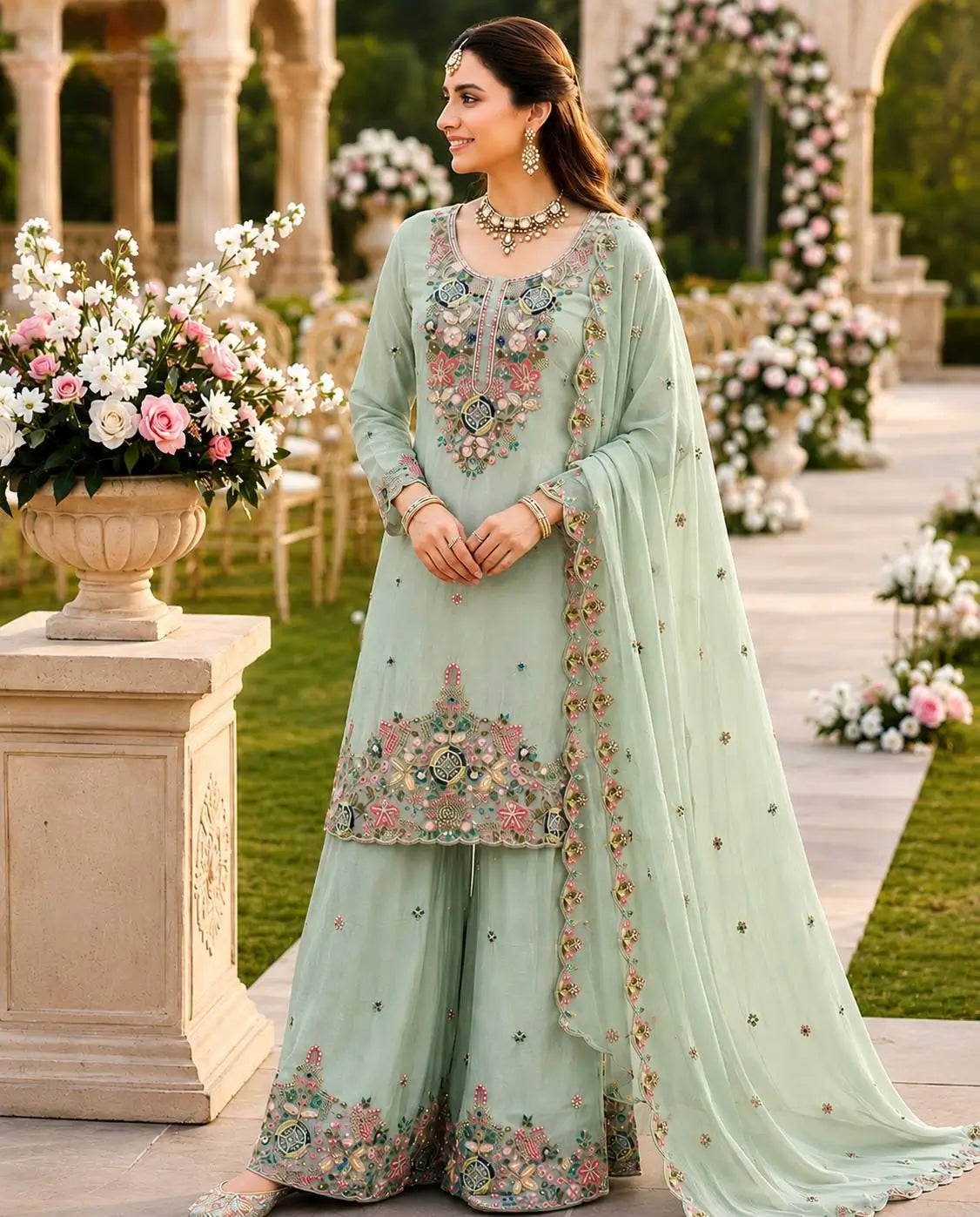 Chanderi Floral Medallion Sharara