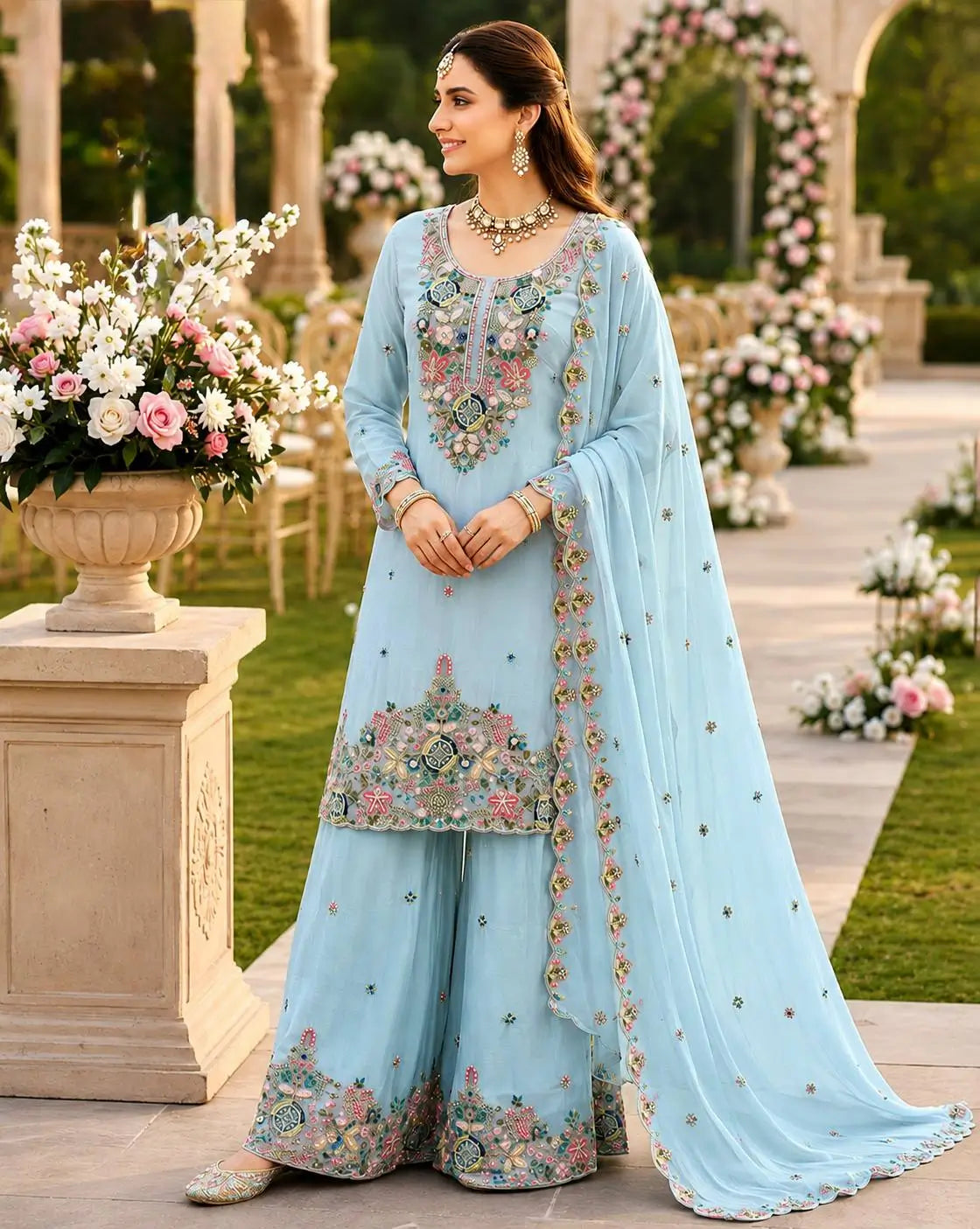 Chanderi Floral Medallion Sharara