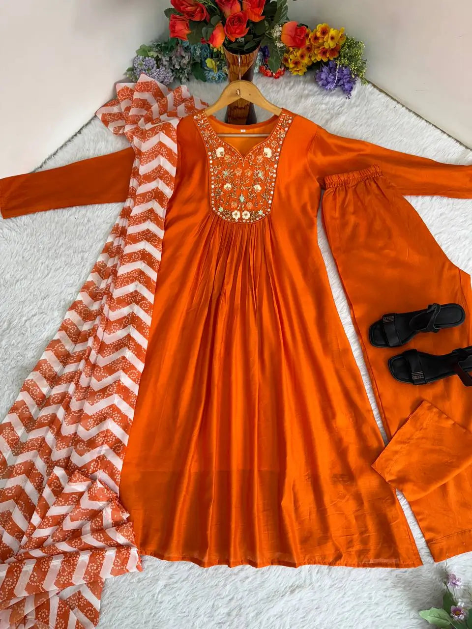 Chanderi Silk Embroidered Kurta Set with Dupatta