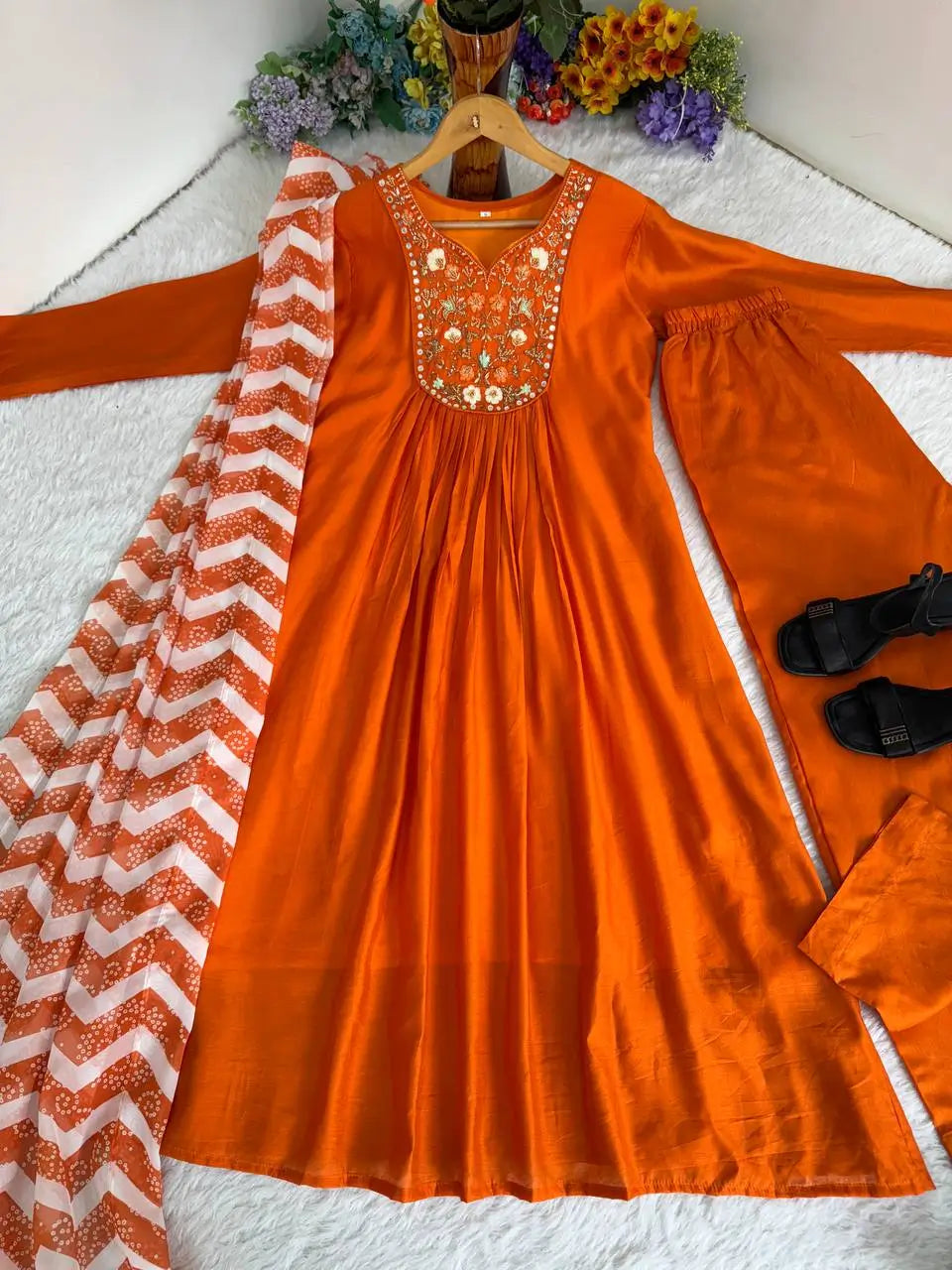 Chanderi Silk Embroidered Kurta Set with Dupatta