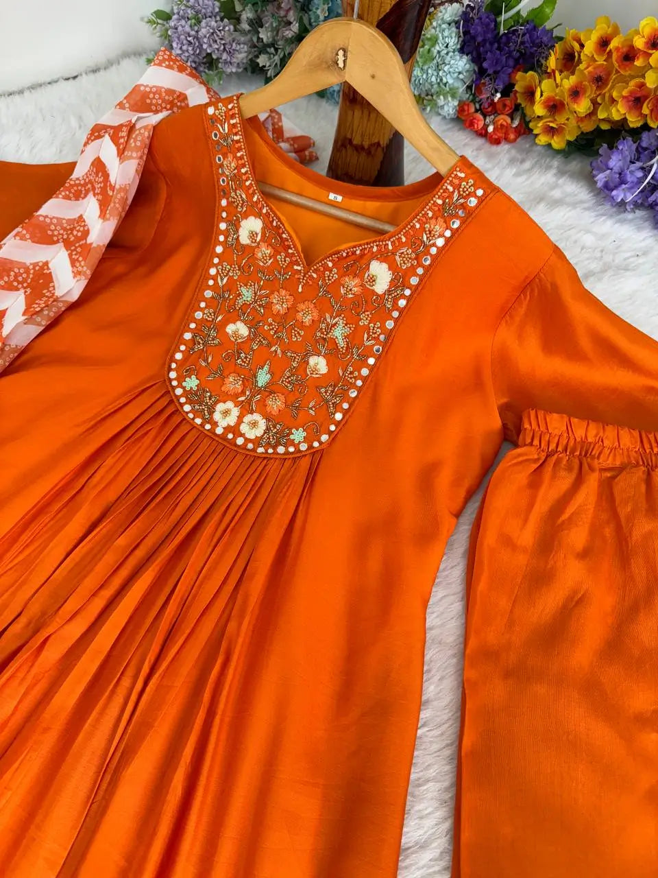 Chanderi Silk Embroidered Kurta Set with Dupatta