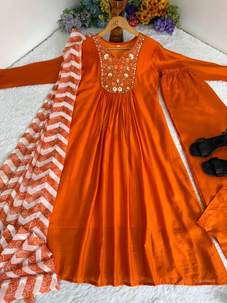 Chanderi Silk Embroidered Kurta Set with Dupatta