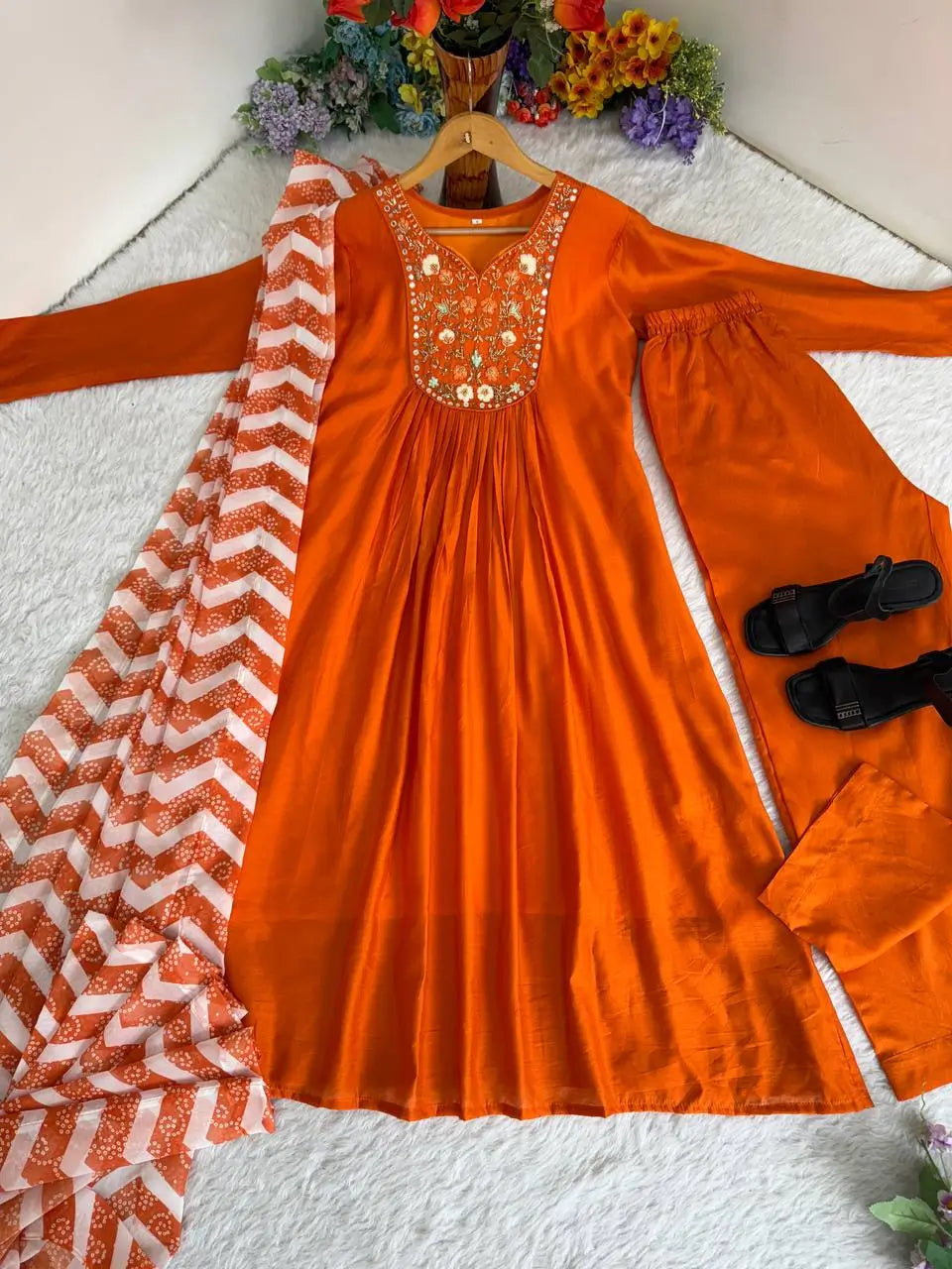 Chanderi Silk Embroidered Kurta Set with Dupatta