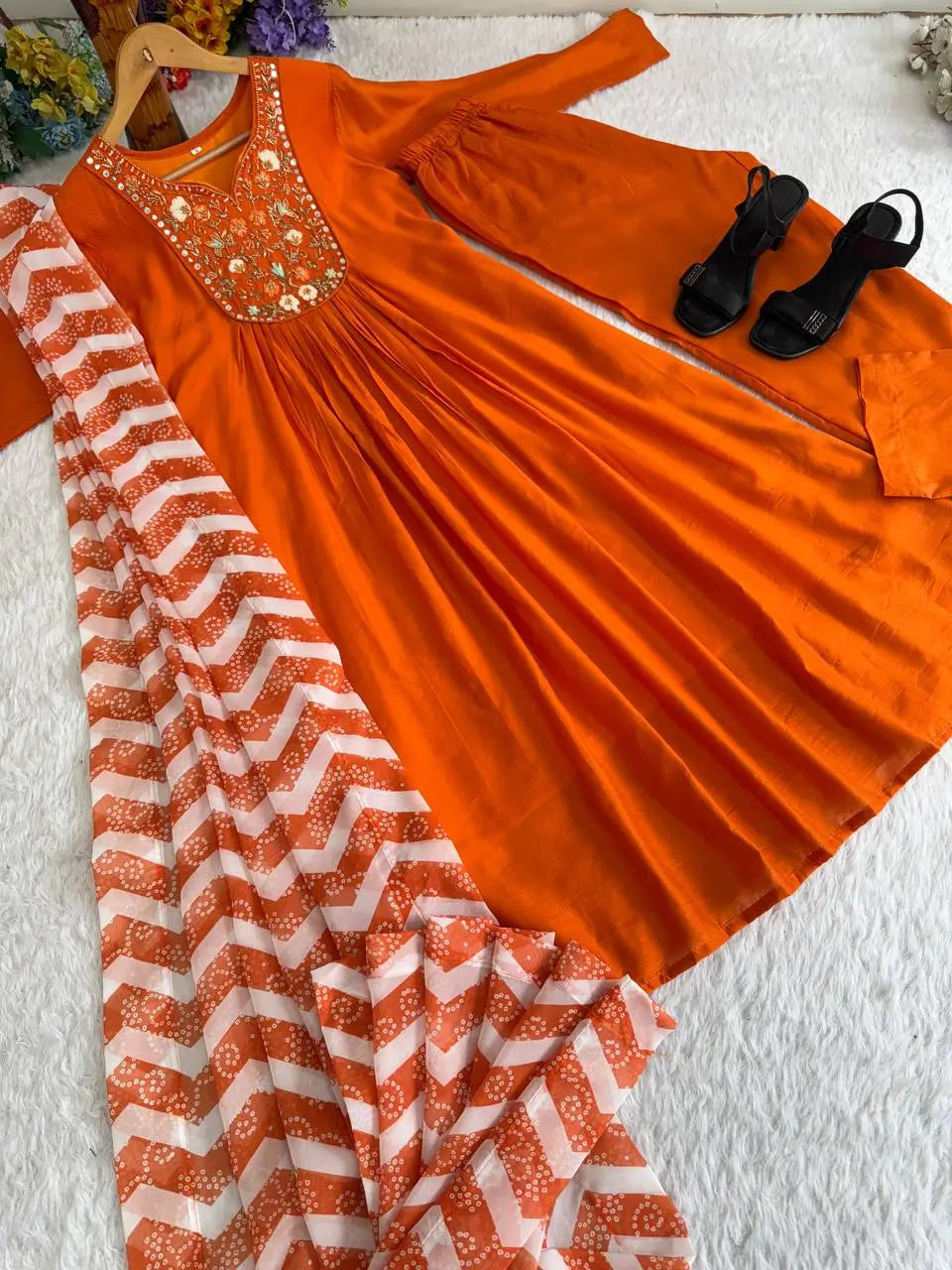 Chanderi Silk Embroidered Kurta Set with Dupatta