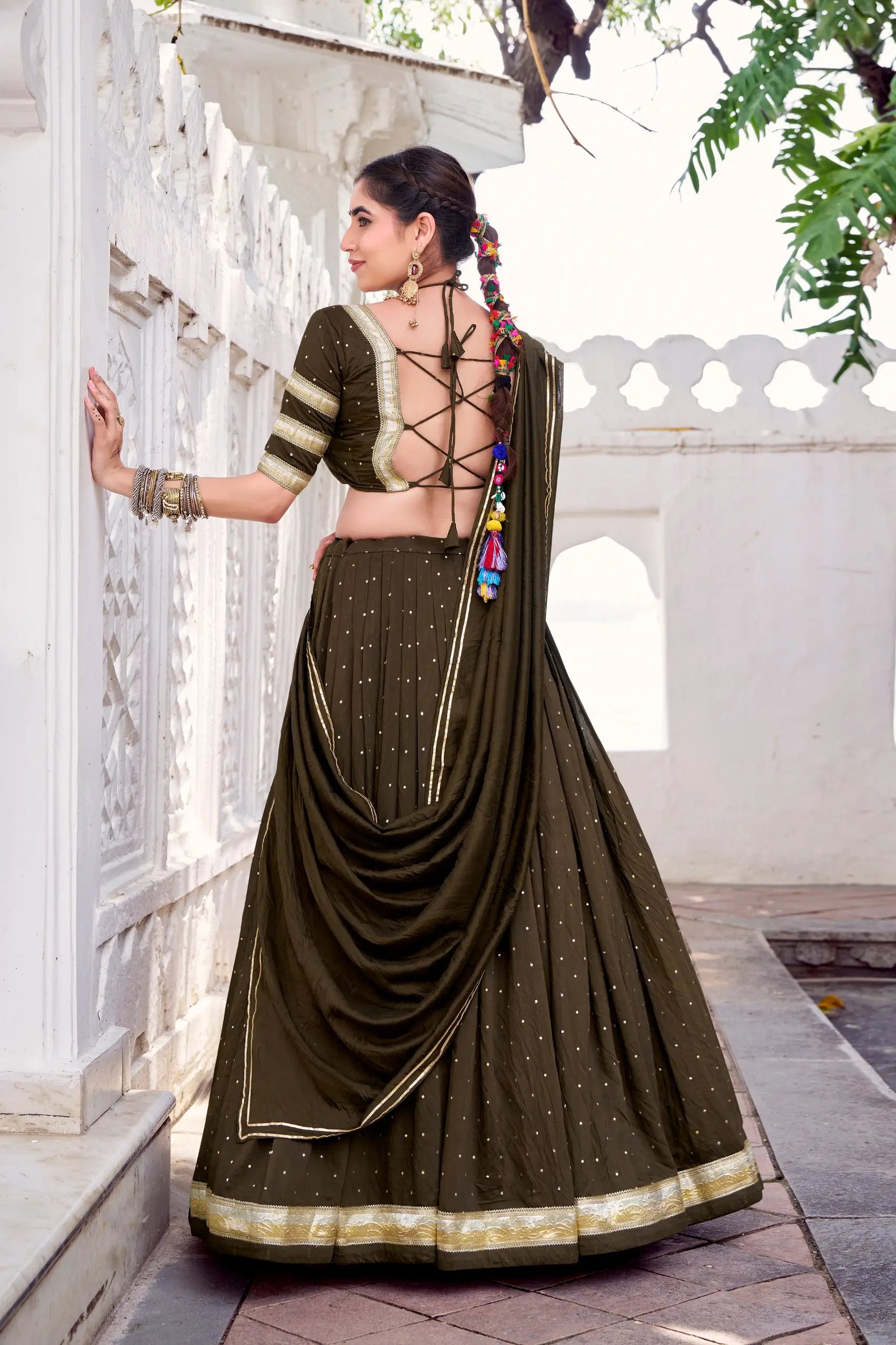 Chanderi Zari Weaving Embossed Lehenga Set