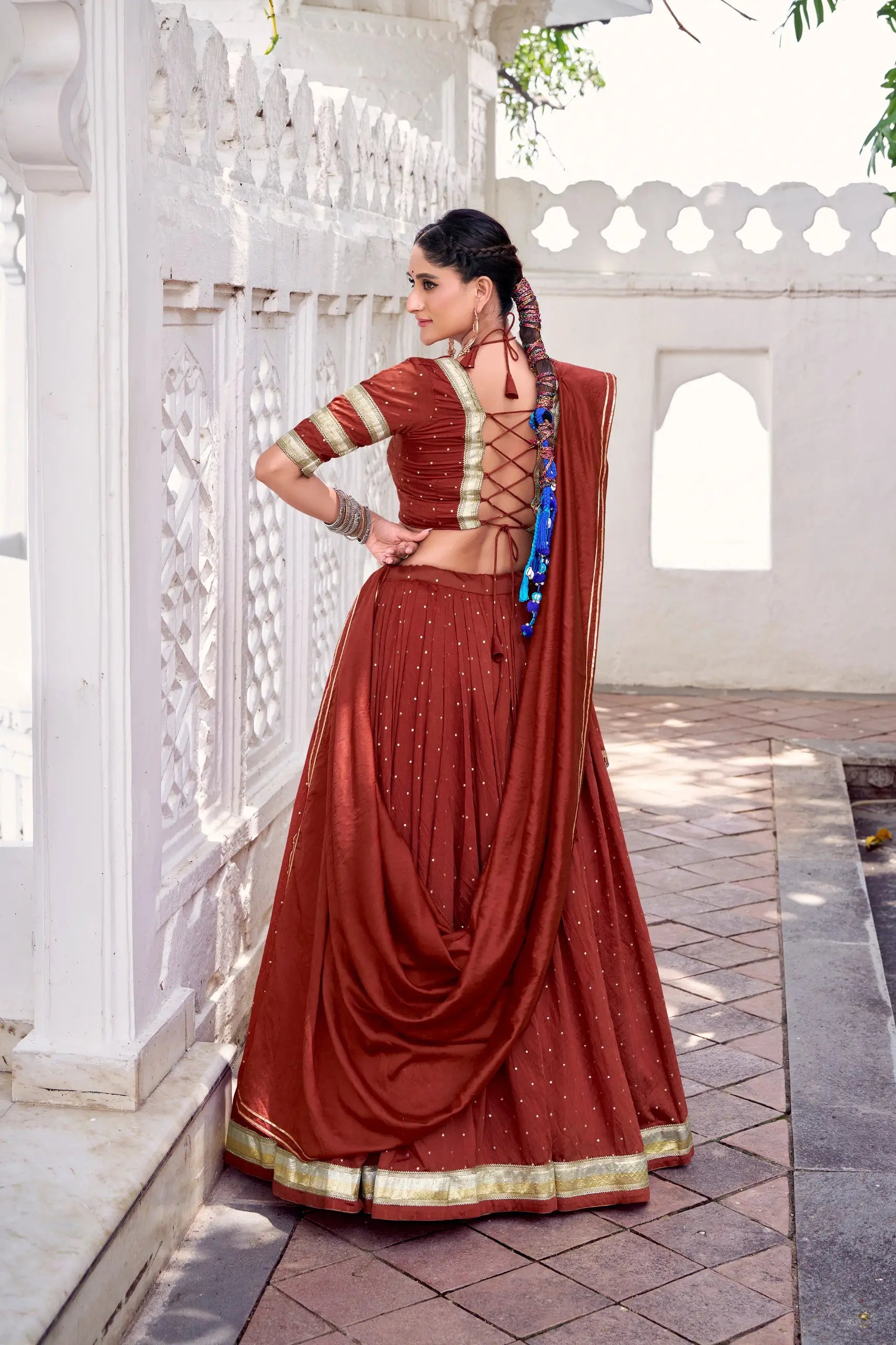 Chanderi Zari Weaving Embossed Lehenga Set
