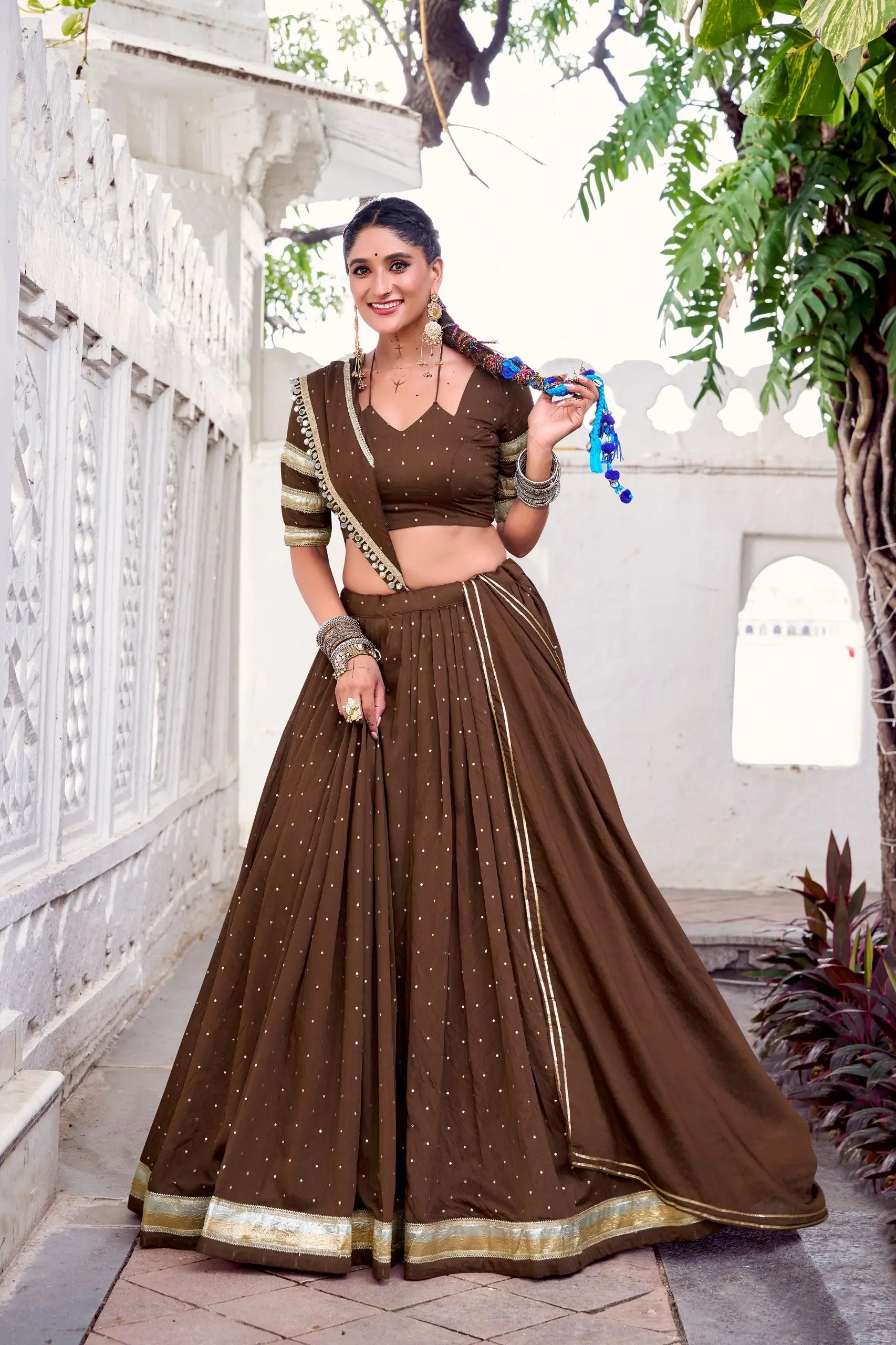 Chanderi Zari Weaving Embossed Lehenga Set