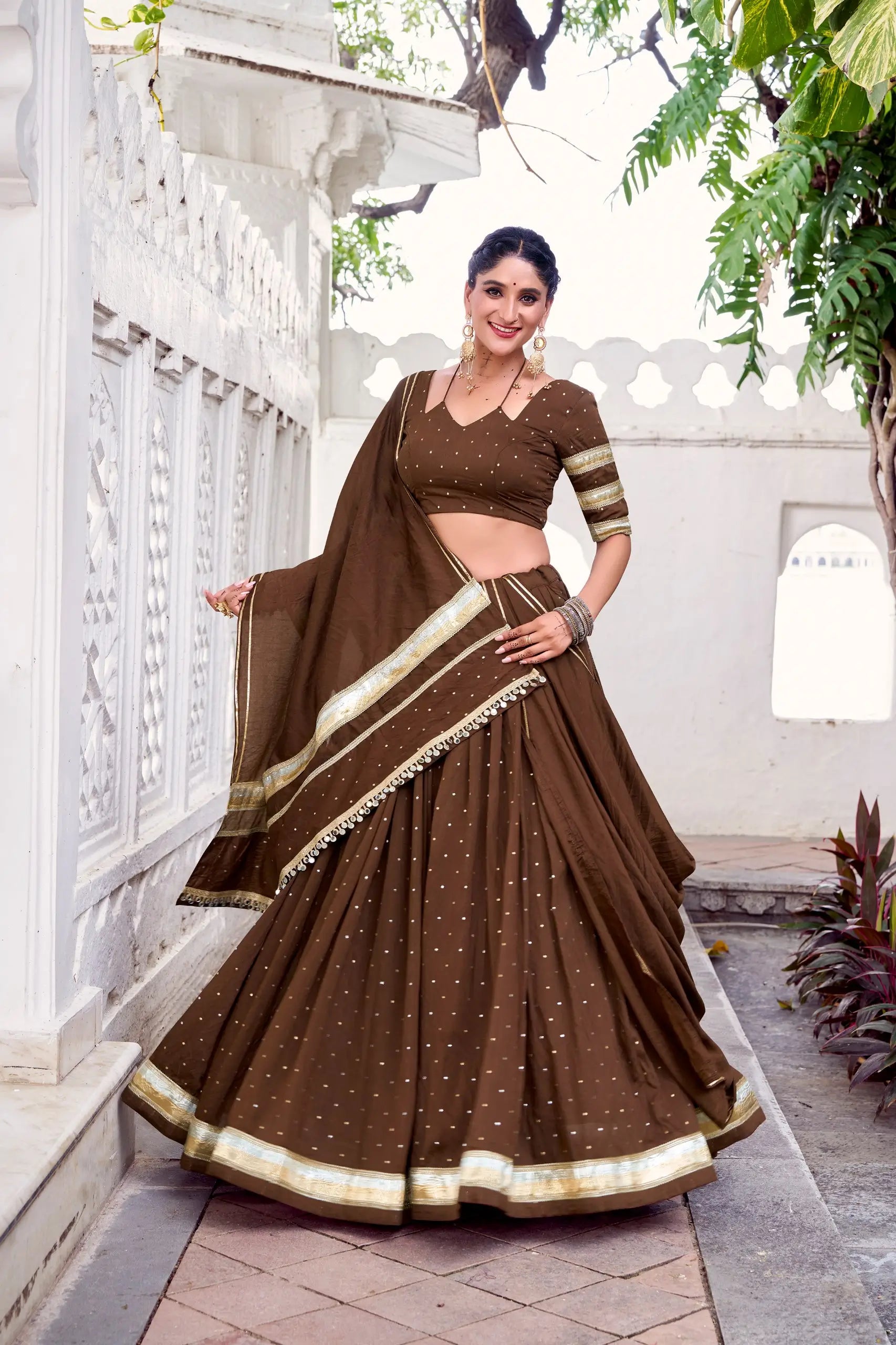 Chanderi Zari Weaving Embossed Lehenga Set