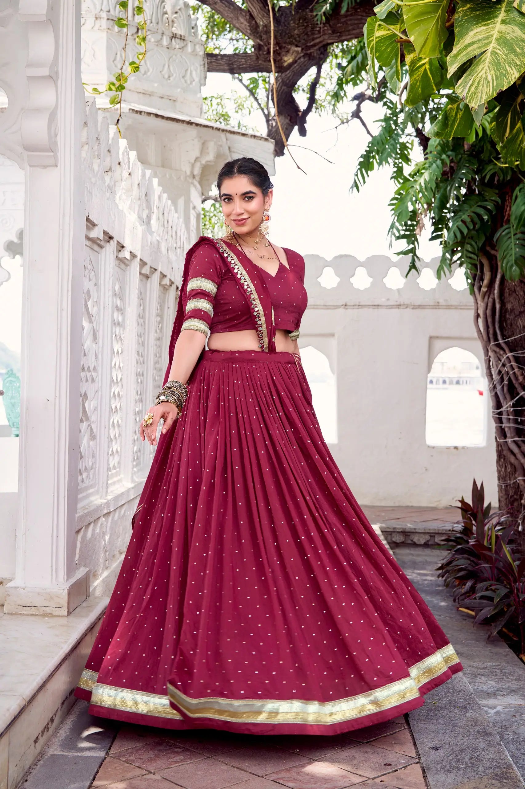 Chanderi Zari Weaving Embossed Lehenga Set