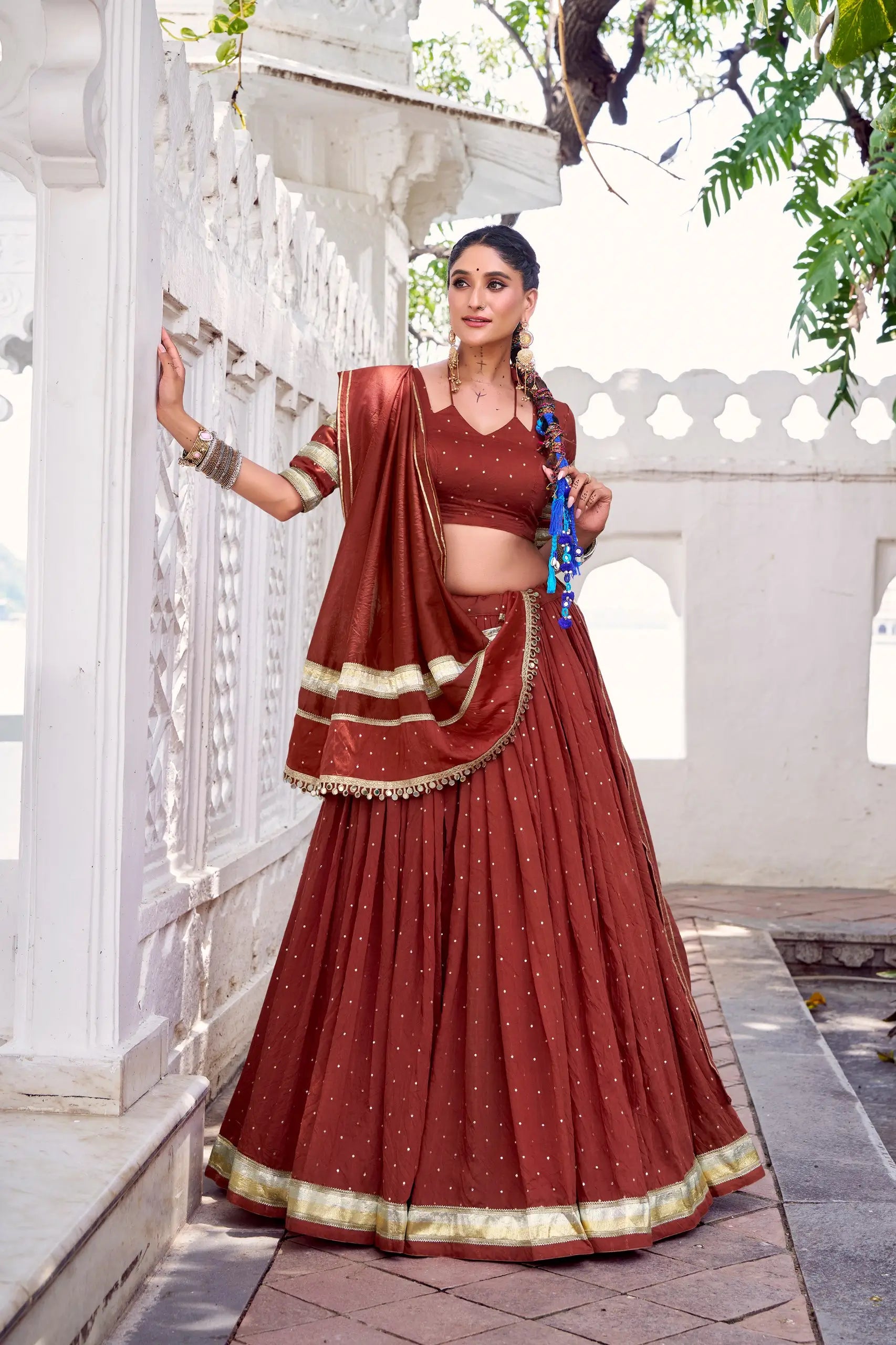 Chanderi Zari Weaving Embossed Lehenga Set