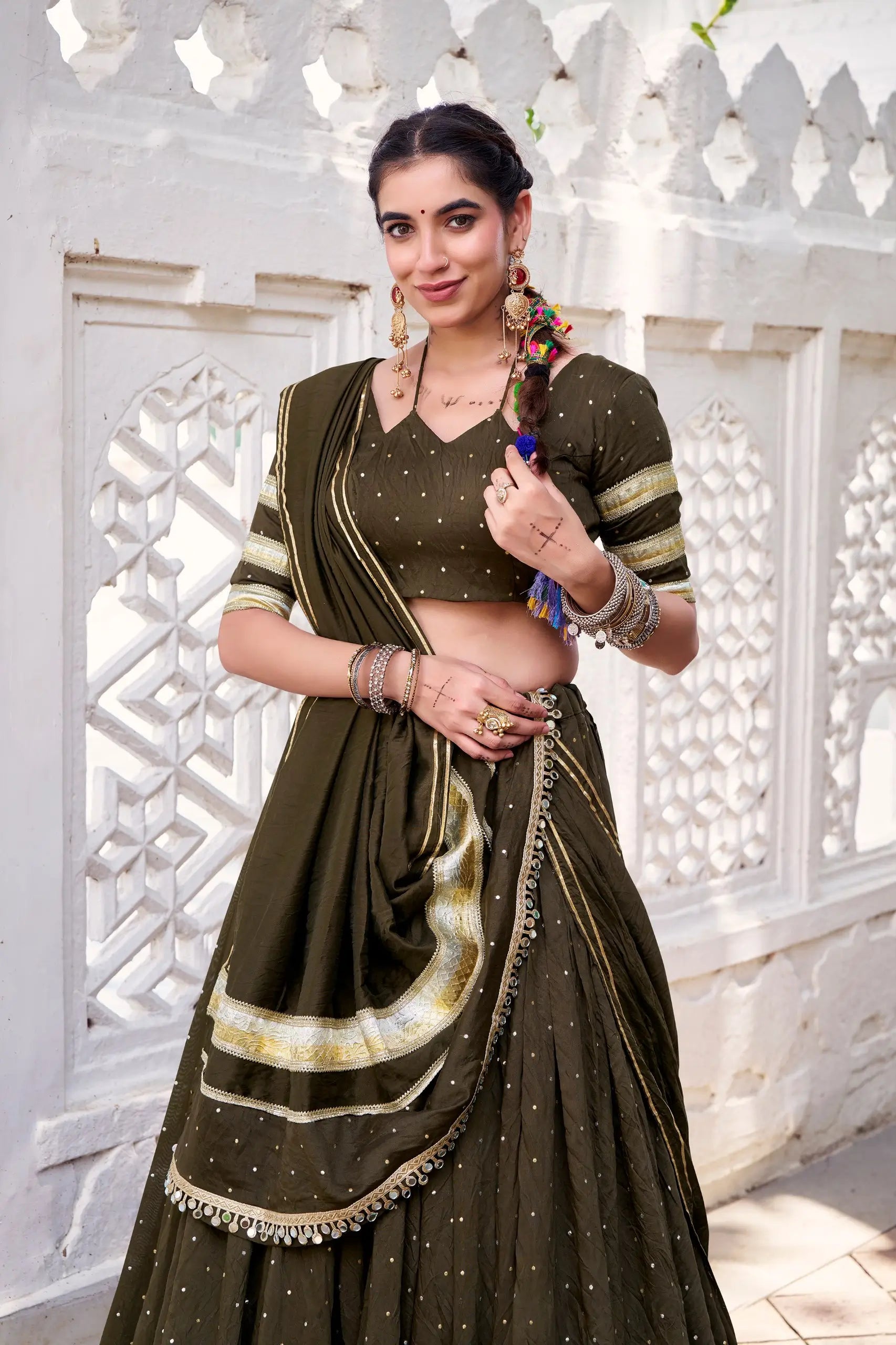 Chanderi Zari Weaving Embossed Lehenga Set