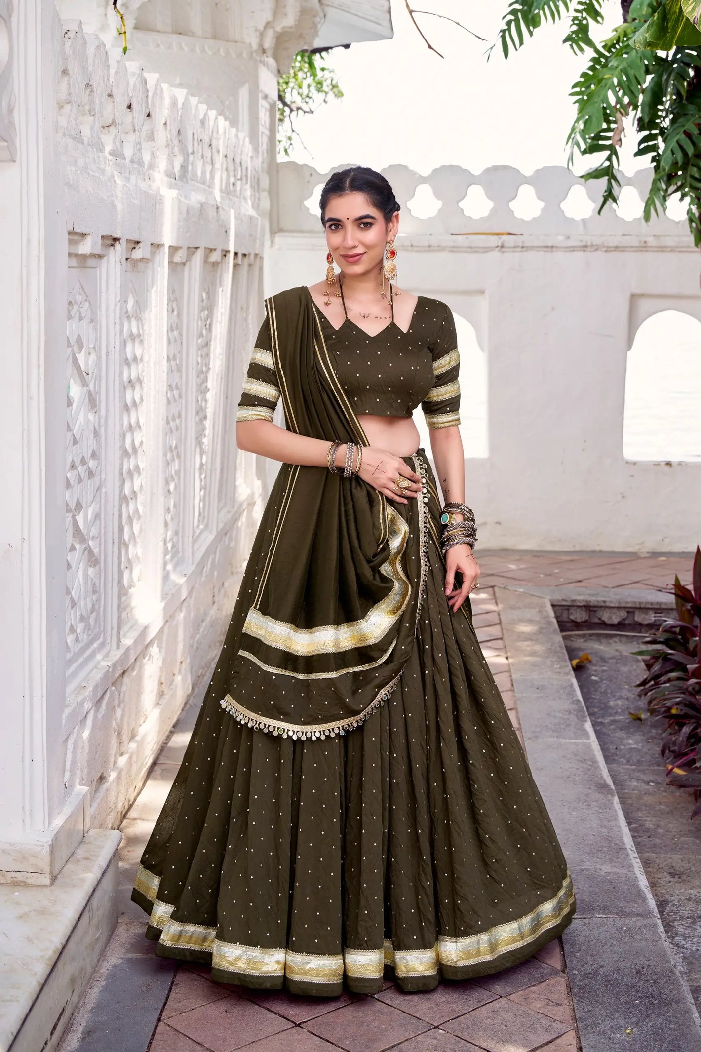Chanderi Zari Weaving Embossed Lehenga Set