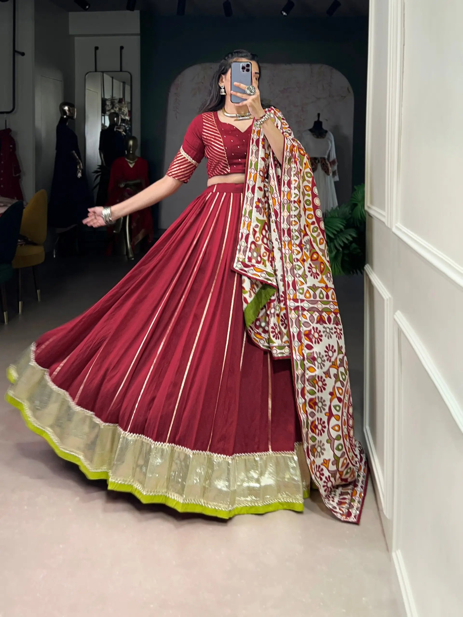 Chanderi Zari Weaving Lehenga Set