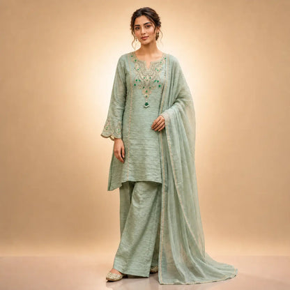 Sage Cording Stone Sharara Set