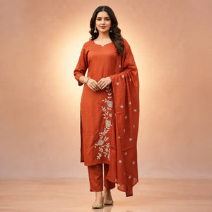 Rust Floral Vine Kurta Set